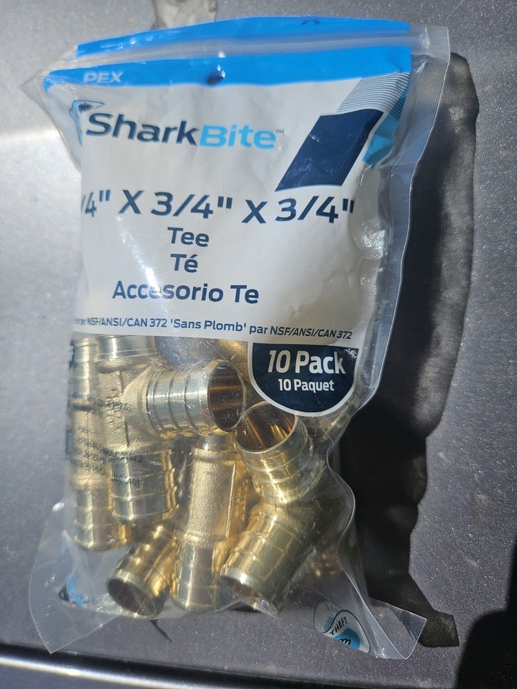 SharkBite 3/4 Inch Crimp Tee, Pack of 10, Brass Plumbing Fitting, PEX Pipe,