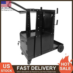 Heavy Duty Welding Cart with Lockable Cabinet, 360° Wheels for MIG/TIG/Plasma