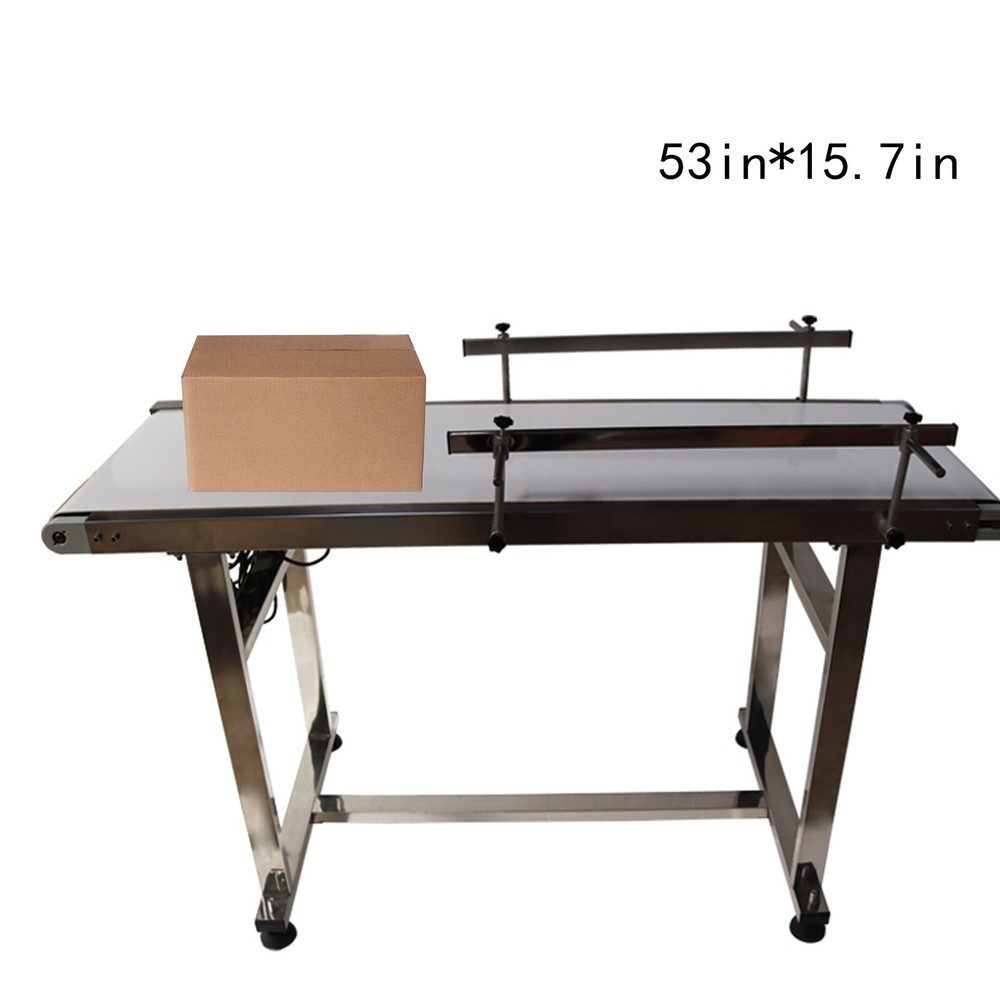 53in*15.7in White PVC Belt Conveyor with Double Guardrail Adjustable speed 110V