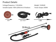 New 800W Drywall Sander Electric Adjustable Variable Speed Dry Wall Sanding