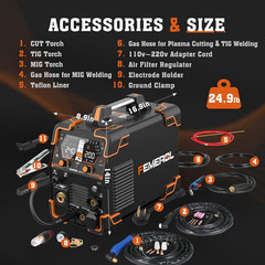 200A Gas Mig/Gasless MIG/HF Tig/Stick/Cut/Spot 6 in 1 Welding Machine Aluminum W