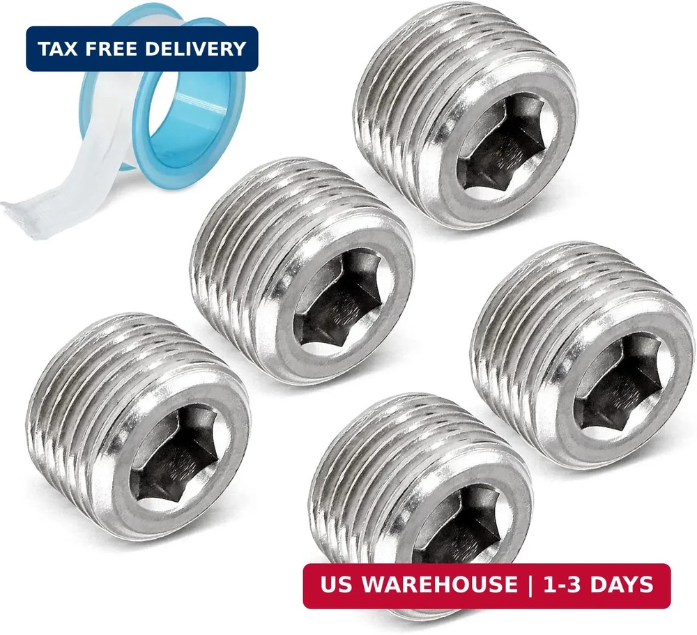 3/8″ NPT Male Plug, 304 Stainless Steel Internal Hex Thread Pipe Plug Socket Kit