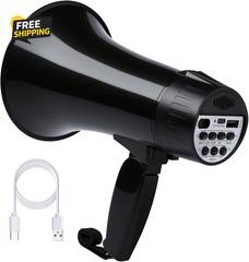 20W Rechargeable Megaphone Bullhorn BT USB Siren Record Speaker Black 240Sec