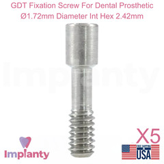 5x GDT Fixation Screw For Dental Prosthetic Ø1.72mm Diameter Int Hex 2.42mm