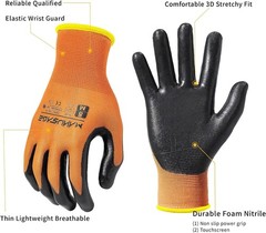 MANUSAGE Safety Work Gloves – Protective Glove for Men & Women Medium, Orange