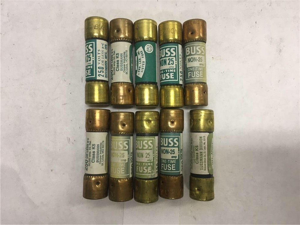(Lot of 10) Buss NON25 One-Time Class K5 Fuse 250V or Less 25A NON-25