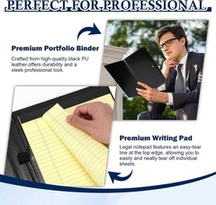 Legal Size Padfolio, 8.5 x 14 in, 50-Sheet, Black PU Leather, Pen Holder
