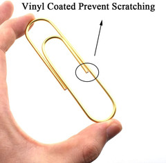 Paperclips 4 Inch (100Mm) Extra Large Paper Clips Sturdy Bright Gold Vinyl Coate