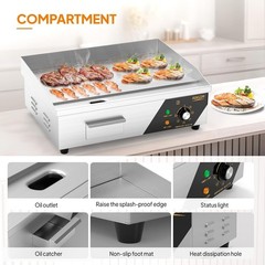 Commercial Electric Griddle,1600W Countertop Flat Top Grill, 22in Griddle Grill