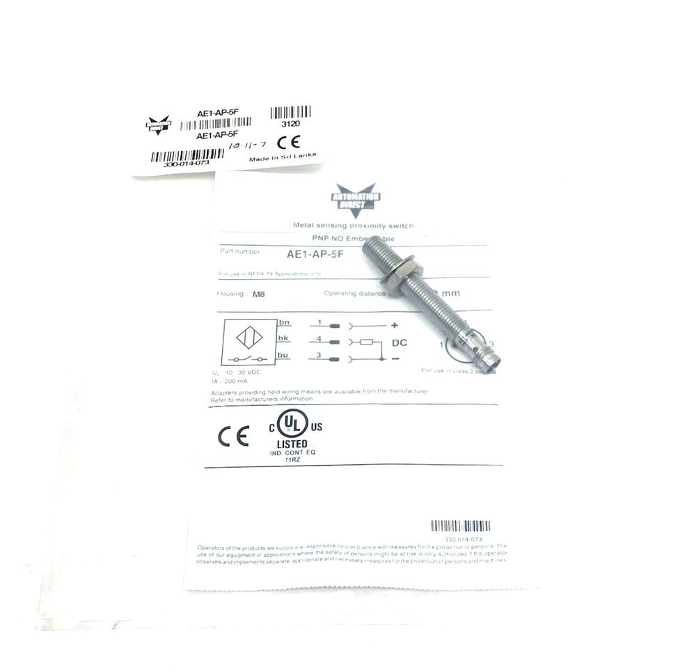 AutomationDirect AE1-AP-5F Inductive Proximity Sensor PNP, N.O. output, 3mm
