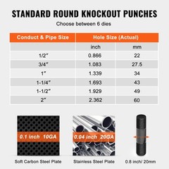 VEVOR 10 Ton Hydraulic Knockout Punch Driver Kit Hole Tool 1/2″-2″ with 6 Dies