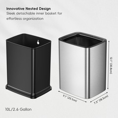 EKO Laguna 2.6 Gallon/10L Open Top Trash Can – Modern Matte Stainless Steel W…
