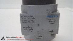 FESTO HEE-1/2-D-MIDI-24, ON/OFF VALVE, P1 MIN:2.5 BAR, 36PSI/0.25MPA #273125