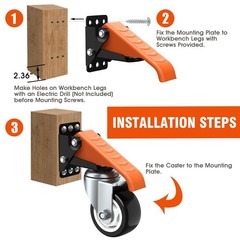 Heavy Duty 880Lbs Capacity Retractable Casters Wheels Kit 3 Inch Casters Set