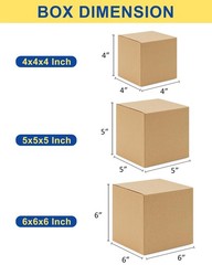 Poever Assorted Shipping Boxes, Brown, 4x4x4, 5x5x5, 6x6x6 inches