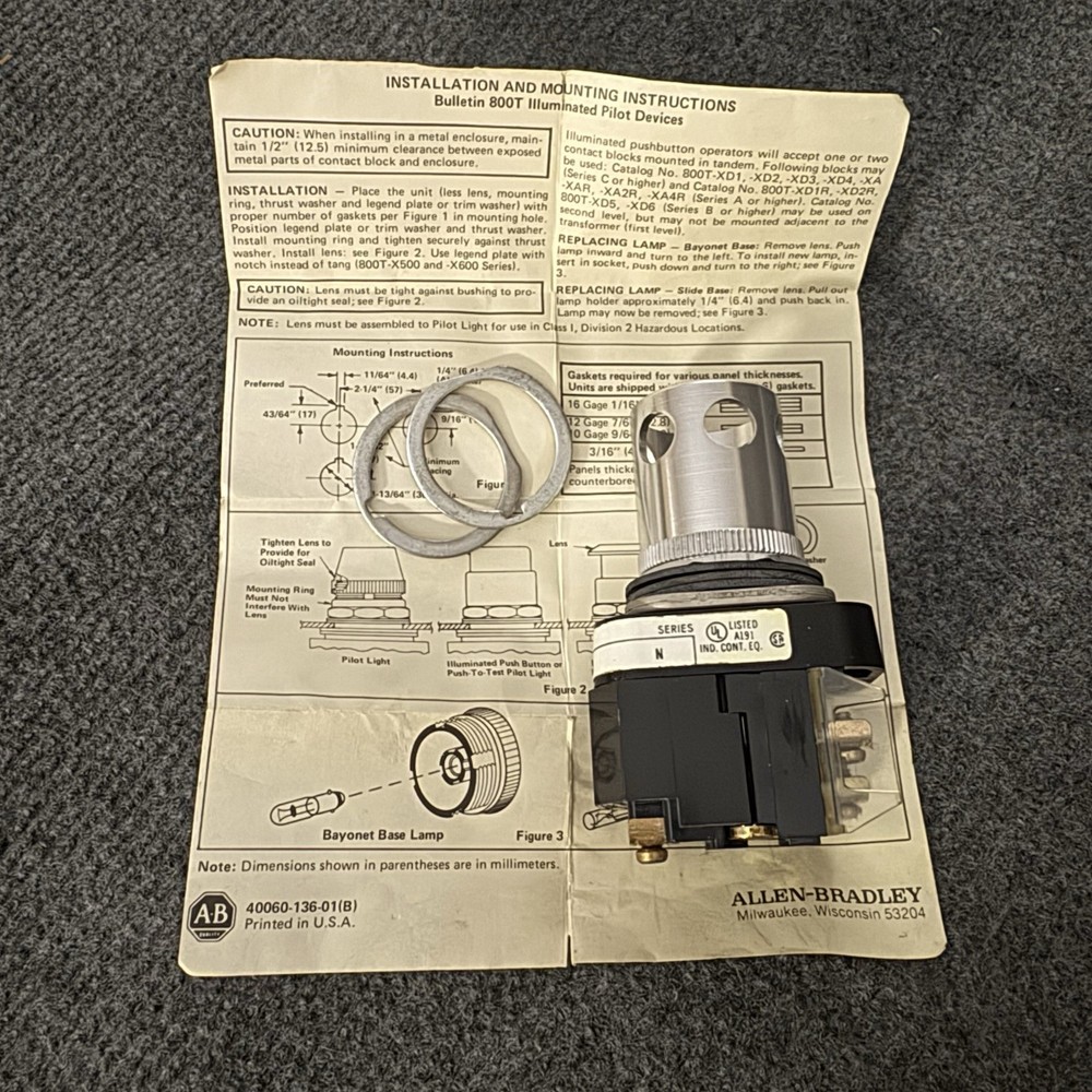 800T PA16 Series N 120V Illuminated Push Button NO COLOR CAP