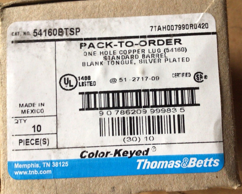Thomas&Betts Copper Lugs ( Box Of 10 ) 54160BTSP