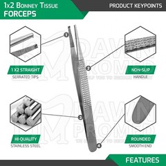 3 Pcs Bonney Tissue Forceps 1×2 Teeth Serrated Tips 7″ Surgery Instruments Set