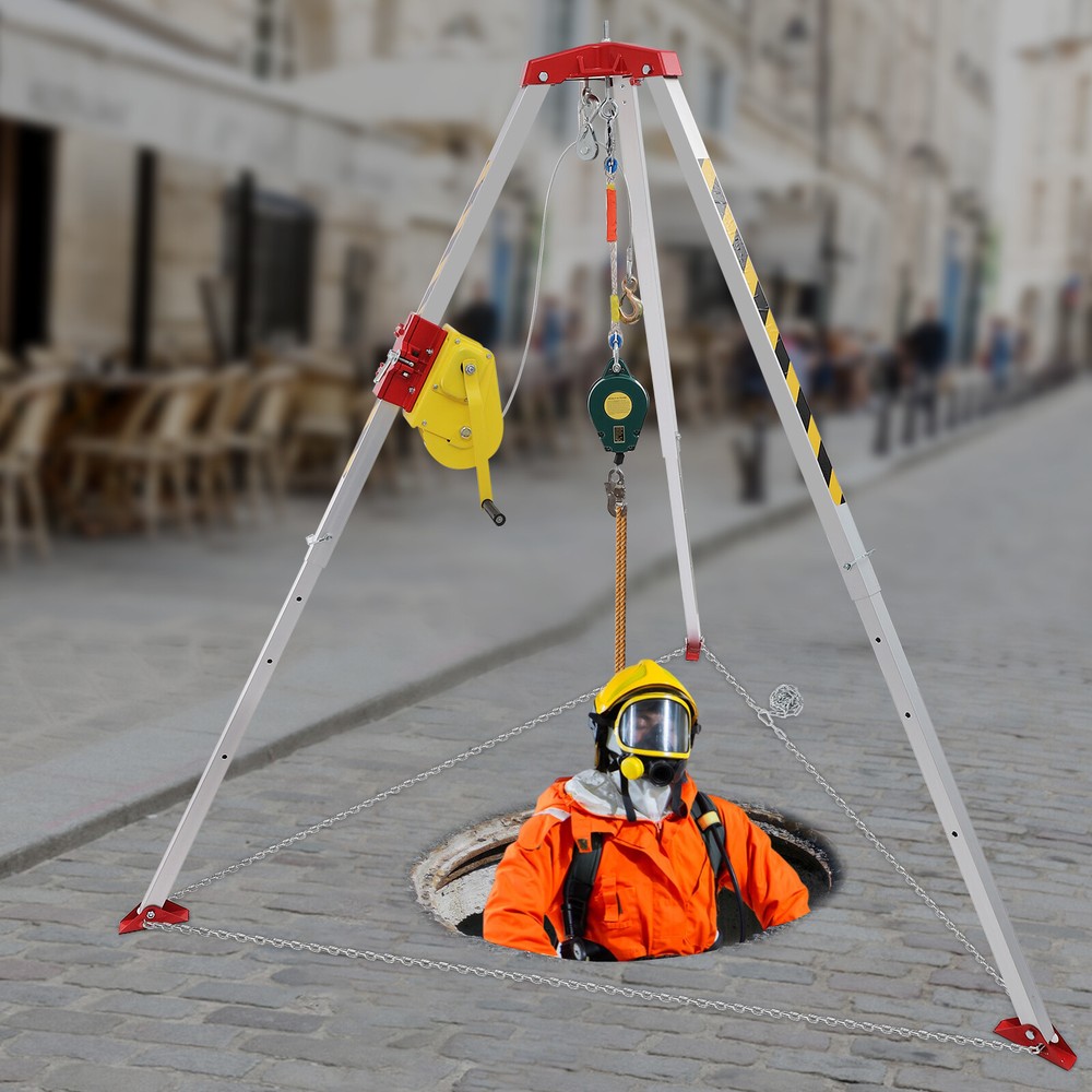 Safety Confined Space Tripod Adjustable 5.2-8ft Legs Rescue Tripod 2600lb Winch!