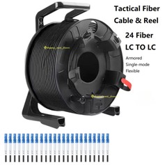 50M Armored Tactical Cable Reel 24 Strand Single-Mode 24F LC Optical Fiber Spool