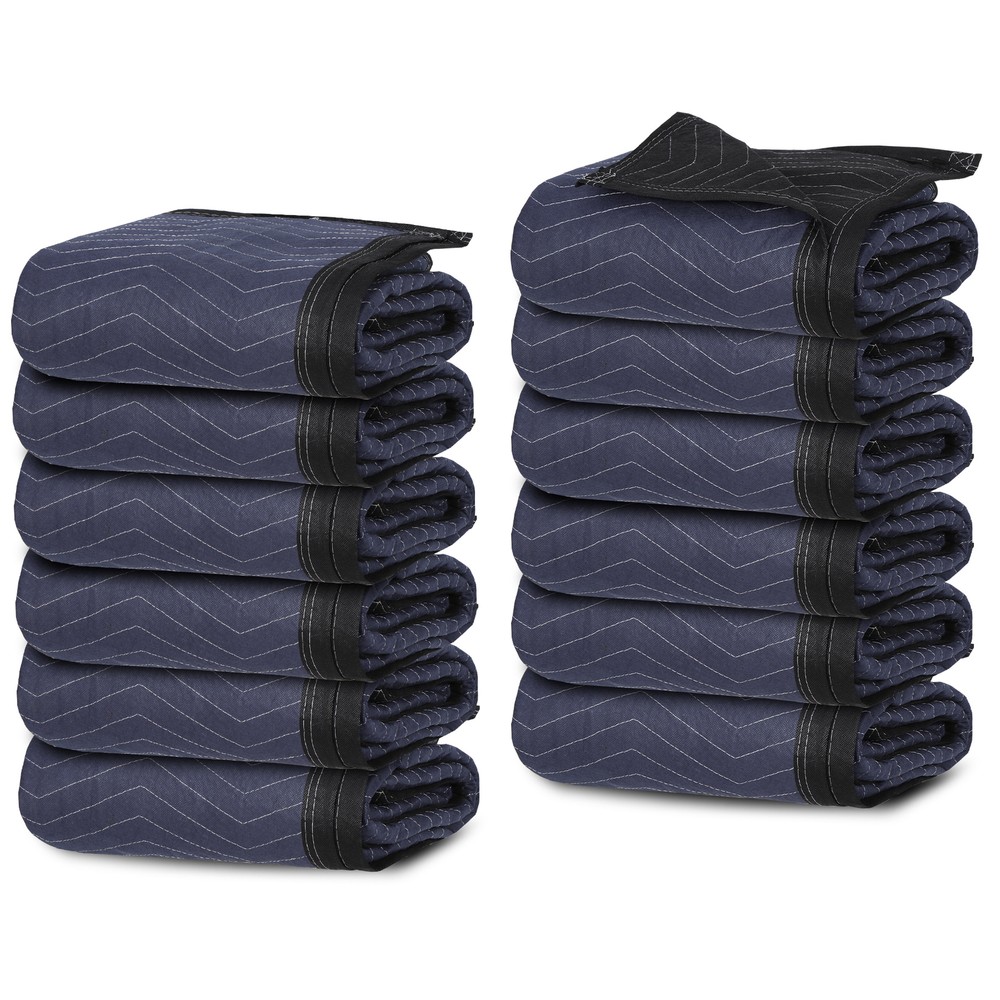 Moving Blankets 80″x72″ Furniture Protective 12 Pack Shipping Packing Pads Blue