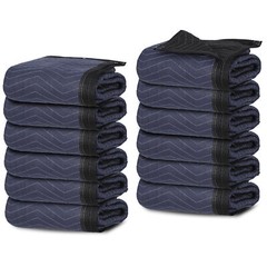 Moving Blankets 80″x72″ Furniture Protective 12 Pack Shipping Packing Pads Blue