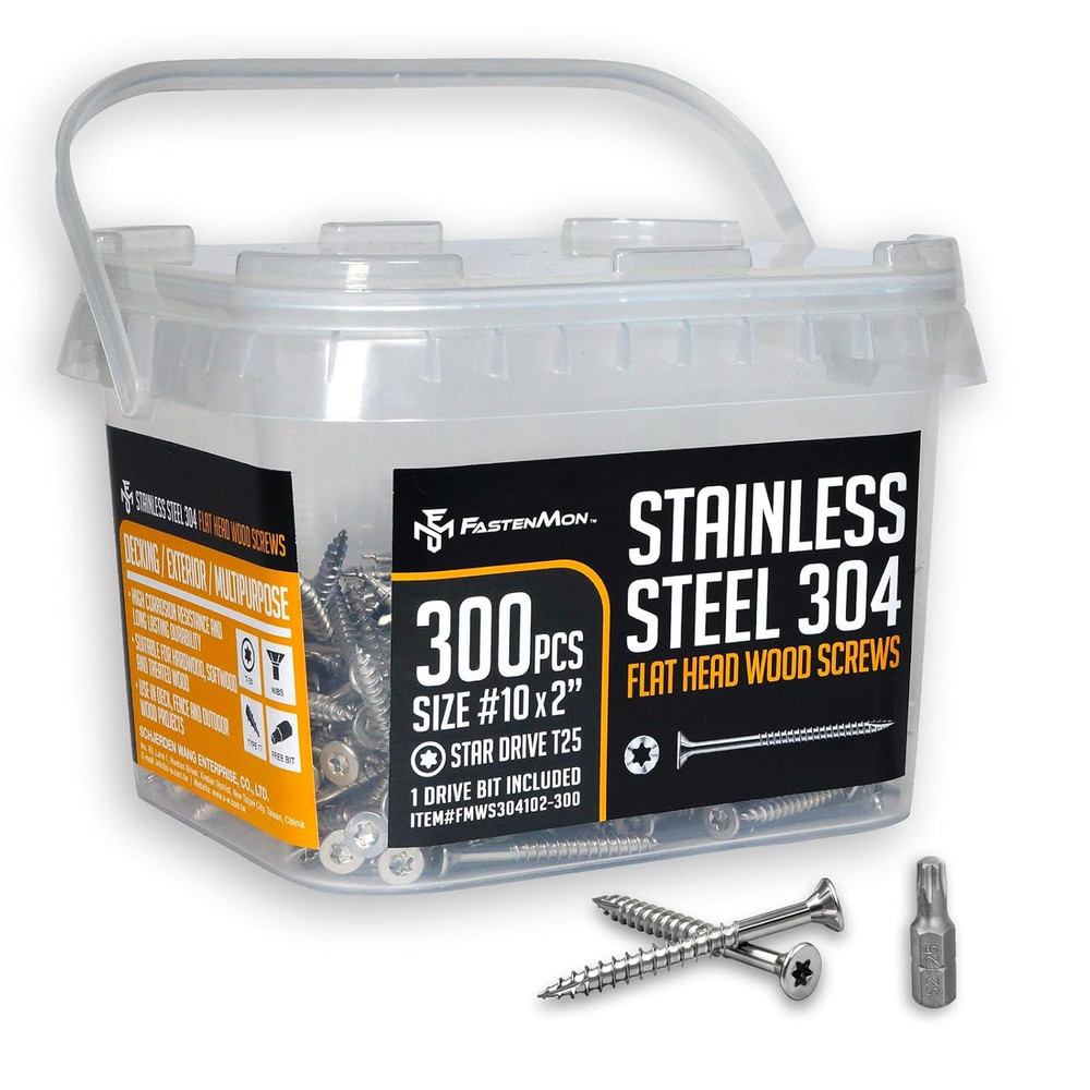 Stainless Steel Deck Screws #10×2 Inches 304 Grade 300 Pieces T25 Star Drive