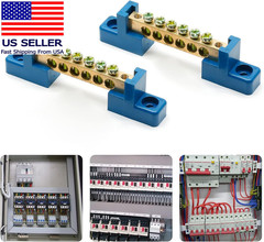 2Pcs Ground Bus Bar Terminal Block, Terminal Positions Wire Screw Terminal Brass