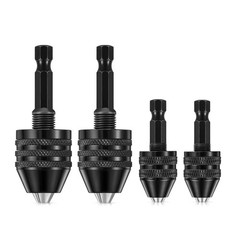4Pcs 1/4″Hex Shank Keyless Drill Chuck Adapter Bit Change Converter Driver Black