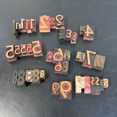 Large Lot of 42 Vintage Wood Letterpress Type Printers Blocks Mixed Numbers $ #3