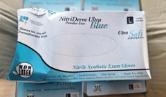 Gloves NITRIDERM BLUE NITRILE, LARGE, 100/BOX x 10 BOXES (1000) 157300 **see