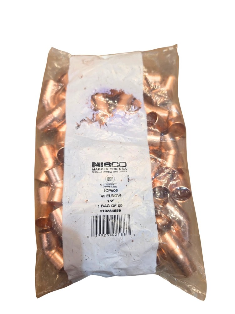 NIBCO I60612 1/2 in. Copper Pressure Cup x Cup 45 Degree Elbow Fitting (50 Pc)