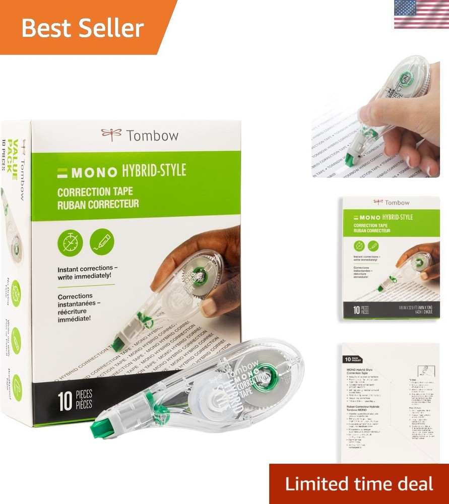 10-Pack Tombow Hybrid Correction Tape – Retractable and Break-Proof for Adults