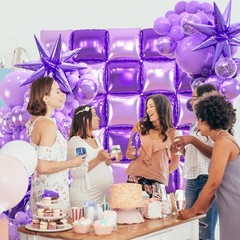 25+149pcs Double-Sided Purple Balloon Wall Kit – 25 Dark/Light Purple Foil Sq…
