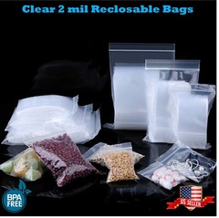 Clear Reclosable Zip Seal Plastic 2-Mil Bags Jewelry Zipper Top Lock Baggies