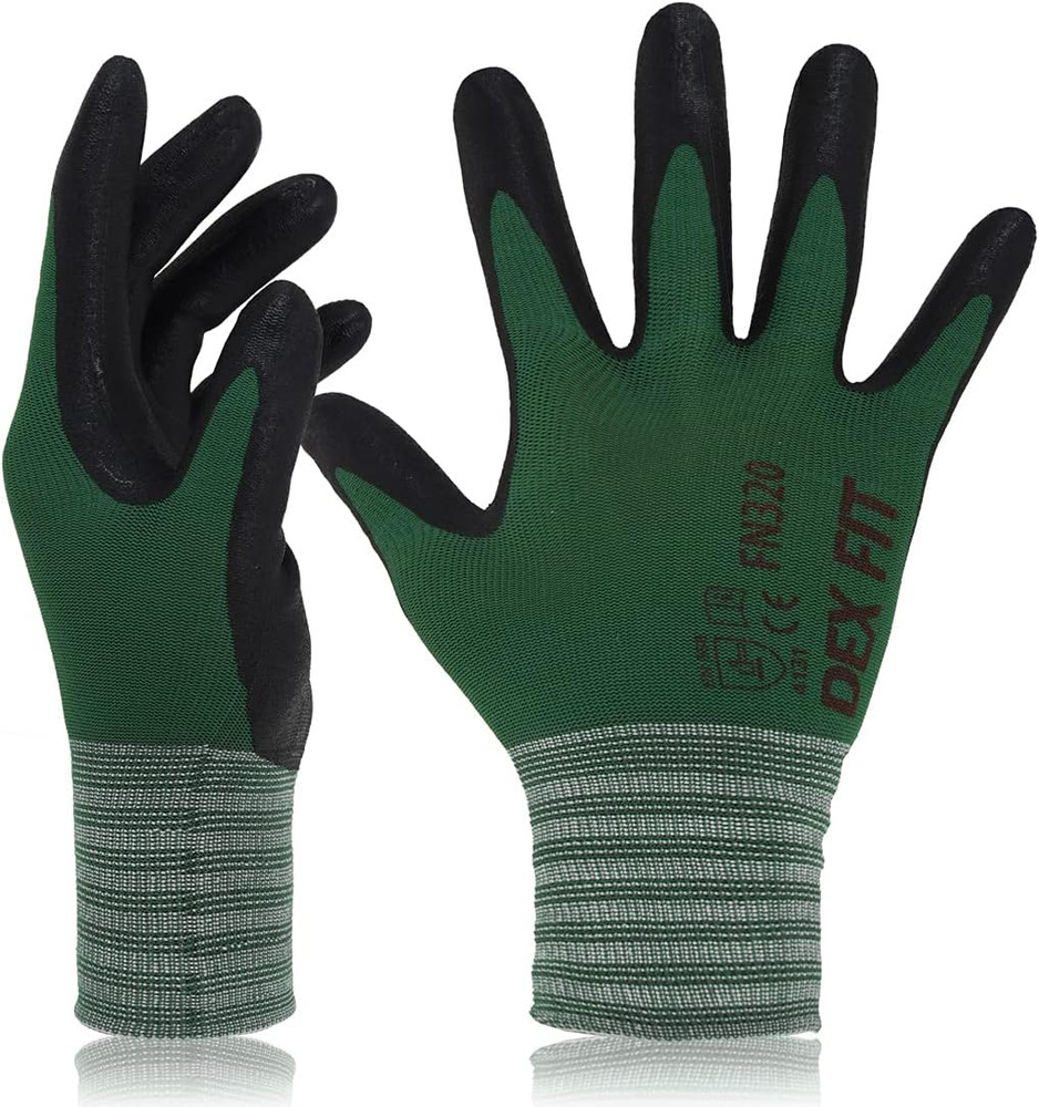 Guantes trabajo nailon nitrilo verde bosque 3 pares ajuste comodo y agarre firme