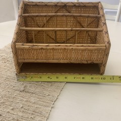 Vintage Burnt Bamboo and Rattan Desk Organizer Wicker