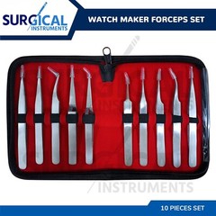 10 Pcs Set of Watch Maker Forceps Tweezers with Fine Point Surgical German Grade