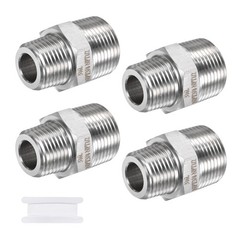 4-Pack 304 Stainless Steel 1/2″NPT Male x 3/4″ NPT Male Hex Nipple Pipe Fitting
