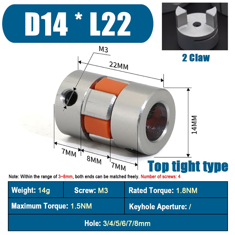 3mm 4mm 5mm 6mm 7mm 8mm CNC Flexible Plum Coupling Shaft Coupler Connect D14 L22