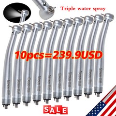 1-10 Dental LED Fiber Optic Turbine Handpiece E-generator 4hole Triple Spray UDM