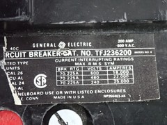 General Electric Circuit Breaker TFJ236200 3 Pole 200 Amp 600VAC – TESTED