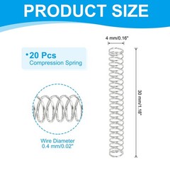 20 Pcs 304 Stainless Steel 0.4 mm Wire Dia x 4 mm OD x 30 mm L Spring