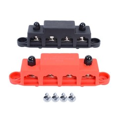 Red & Black 5/16″ 4 Stud Power Distribution Busbar Bus Bar With Cover Fast Ship