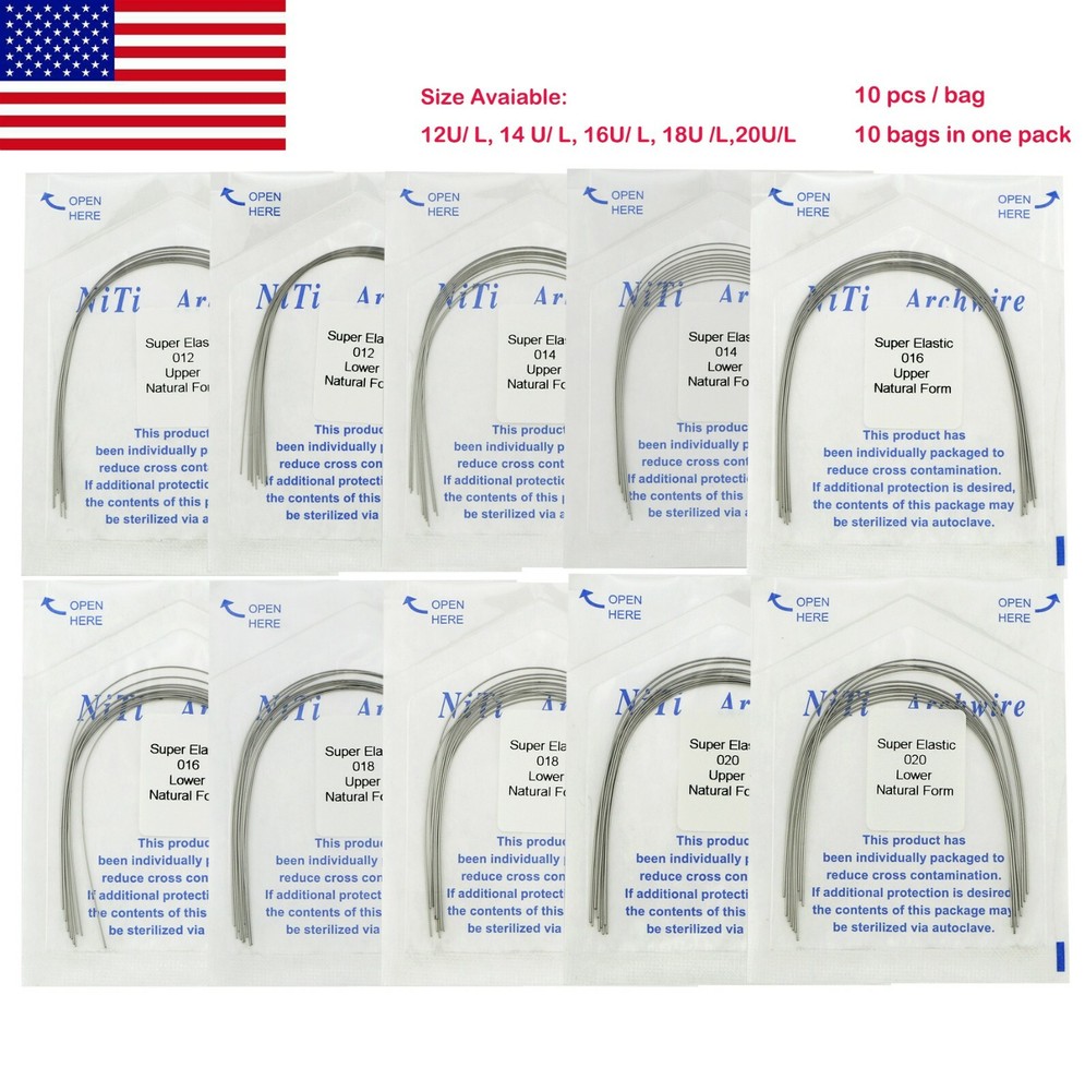 US Dental Orthodontic Super Elastic Natural Form Niti Round Arch Wires 10Packs