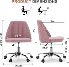 Compact Blush Task Chair – Rolling Armless Design for Students & Professionals