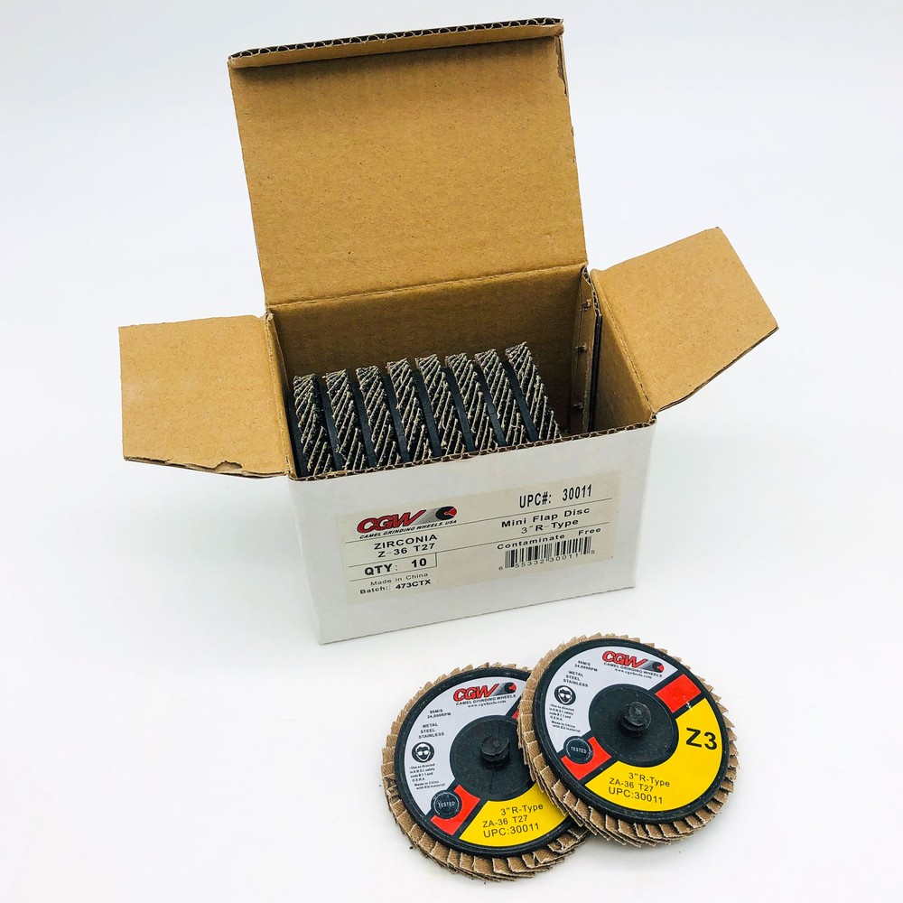 10x CGW Abrasives 30011 Flap Discs 3″ Mini Zirconia Quick Change Type R 36 Grit