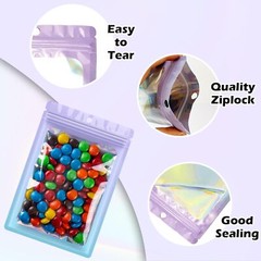 100 Holographic Mylar Foil Bags 4×6 in Smell Proof Resealable Zipper Pouch Food