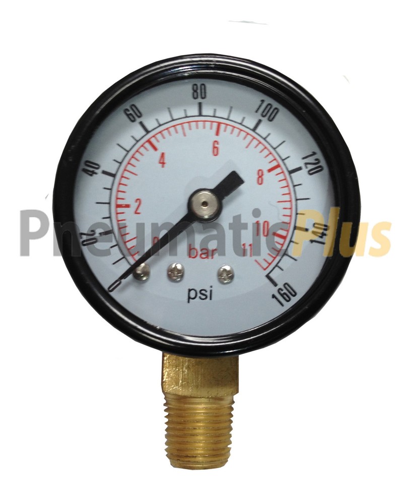 PneumaticPlus Air Pressure Gauge 1-1/2″ Dial, Lower Mount, 0 – 160 PSI, 1/8″ NPT
