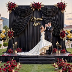20 ft x 10 ft Wrinkle Free Black Backdrop Curtain for Parties, 4 Panels 10ft …